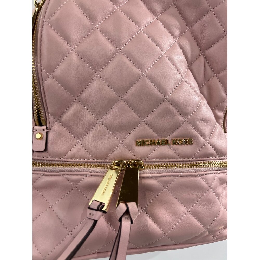 Michael Kors Quilted Pink Backpack Adjustable Gold Hardware Dust Bag - Picture 2 of 8